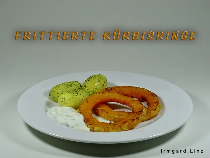 Frittierte Kürbisringe mit Knoblauchdip