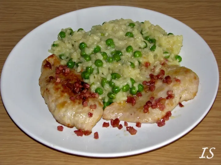 Erbsenrisotto mit Putenbrustfilet