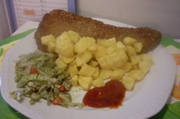 Schnitzel in Kürbiskernpanade