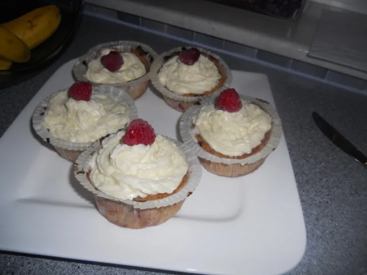 Raspberry Cupcakes with White Ganache Topping