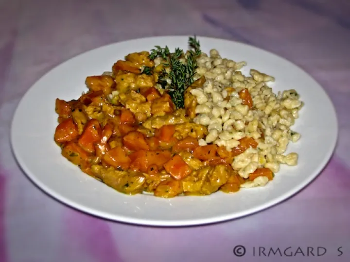 Kürbis mit Zitronenmelissennockerl