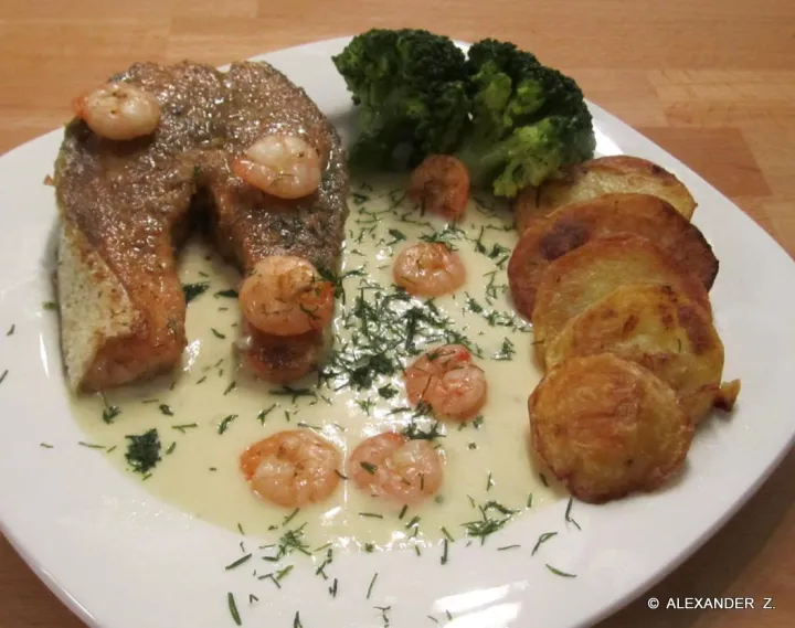 Lachssteak mit Garnelen