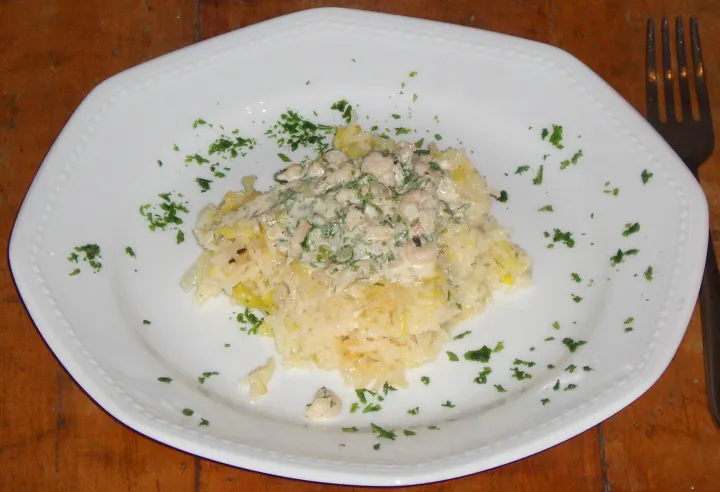 Lauchreis mit Shrimpssauce