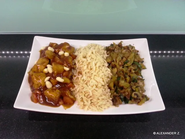 Asia Putenfleisch mit Rum - Rosinen