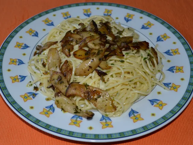 Spaghetti mit gebratenen Kräutersaiblingen