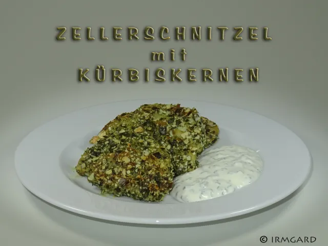Zellerschnitzel mit Kürbiskernen