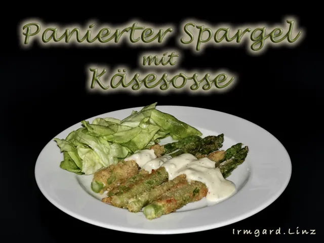 Panierter Spargel mit Käsesosse