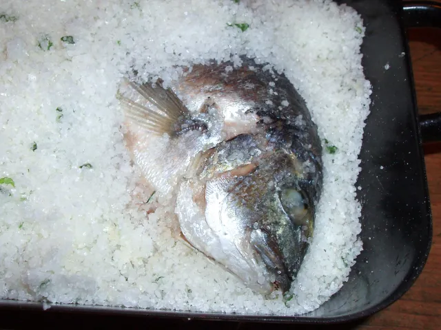 Goldbrasse in der Salzkruste