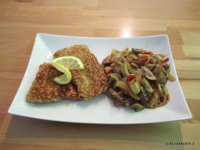 Rotbarsch in Sesamkruste