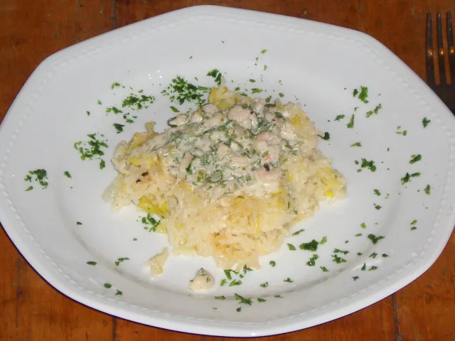 Lauchreis mit Shrimpssauce