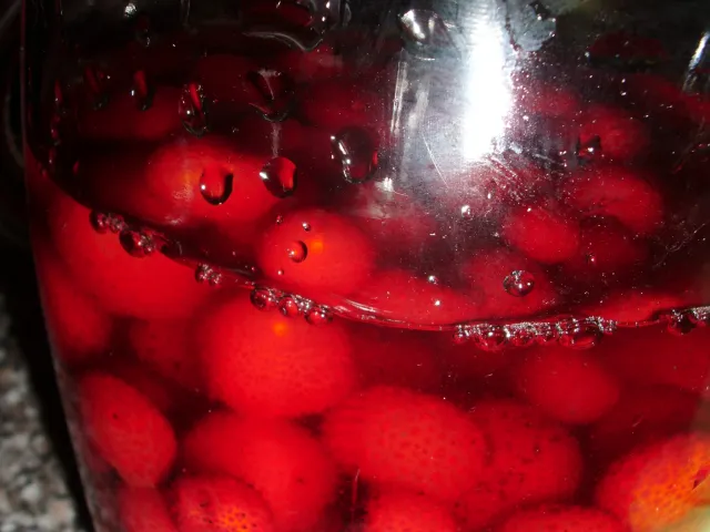 Schnaps von den Früchten des Erdbeerbaumes